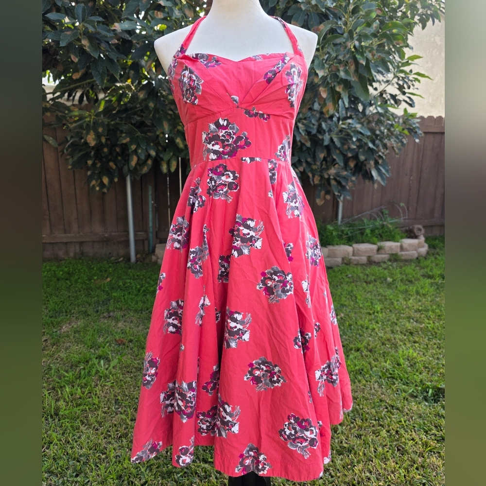 Girls From Savoy 1950s Inspired Circle Skirt Halter Dress 100% Cotton Size 8